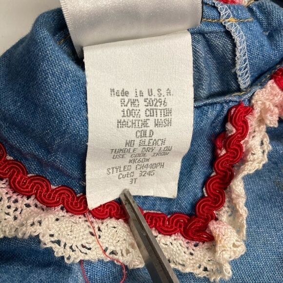 WHO’S THAT BABY VINTAGE Youth Girl’s Denim Jumper Jumpsuit Size 3T Made in USA - Picture 10 of 12